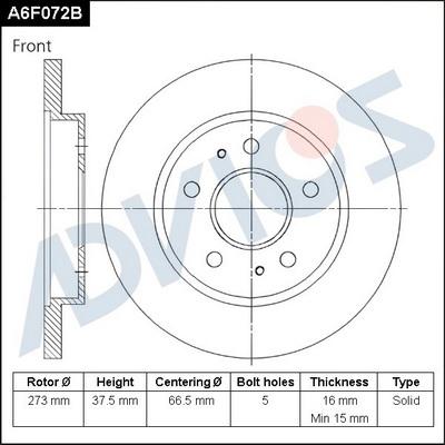 Advics A6F072B - Bremžu diski adetalas.lv