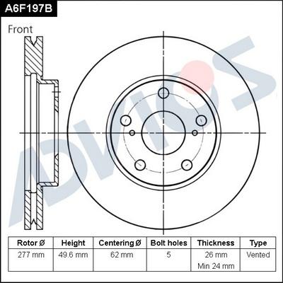 Advics A6F197B - Bremžu diski adetalas.lv