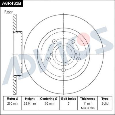 Advics A6R433B - Bremžu diski adetalas.lv