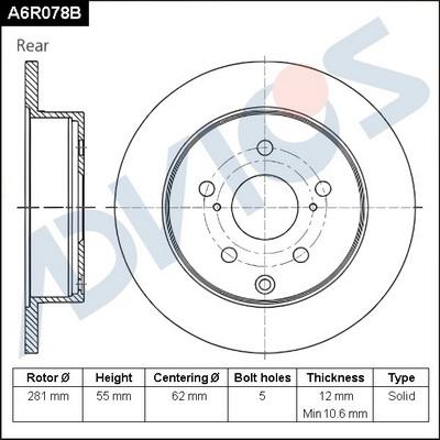 Advics A6R078B - Bremžu diski adetalas.lv