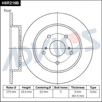 Advics H6R219B - Bremžu diski adetalas.lv