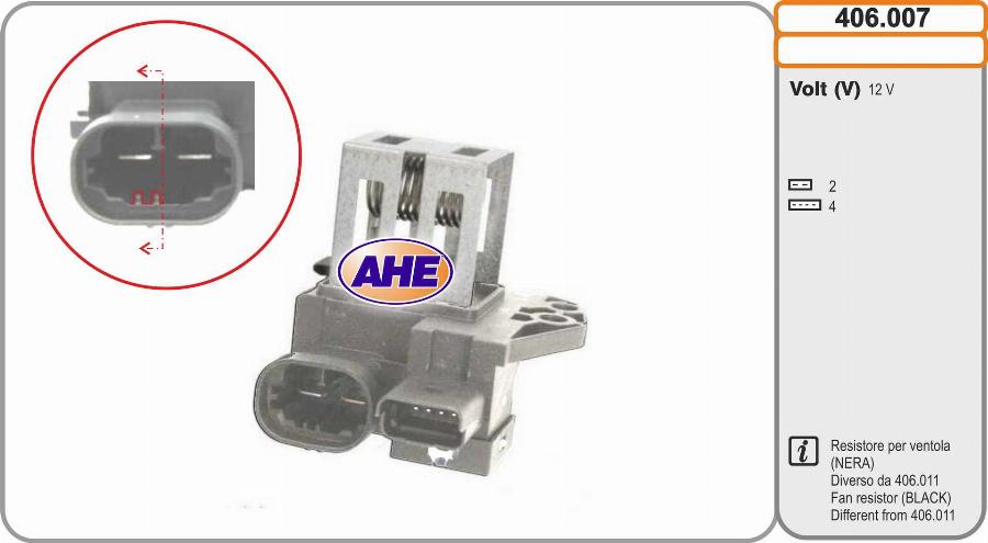 AHE 406.007 - Papildus rezistors, Elektromotors-Radiatora ventilators adetalas.lv