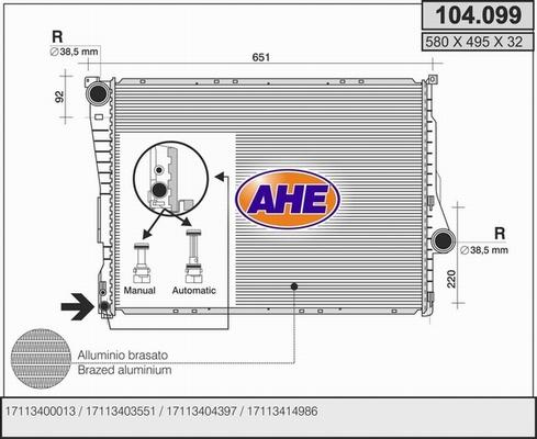 AHE 104.099 - Radiators, Motora dzesēšanas sistēma adetalas.lv