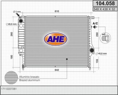 AHE 104.058 - Radiators, Motora dzesēšanas sistēma adetalas.lv