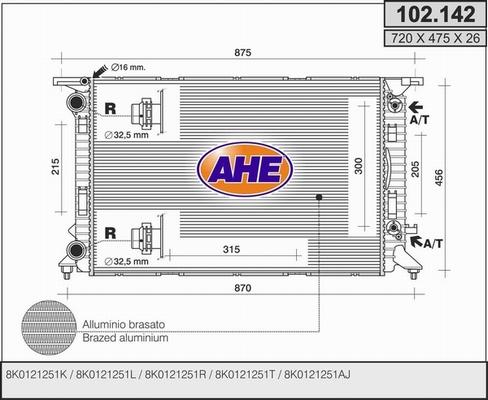 AHE 102.142 - Radiators, Motora dzesēšanas sistēma adetalas.lv