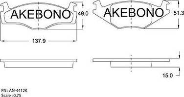 Akebono AN-4412K - Bremžu uzliku kompl., Disku bremzes adetalas.lv