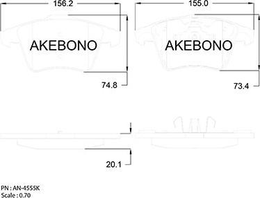 Akebono AN-4555K - Bremžu uzliku kompl., Disku bremzes adetalas.lv