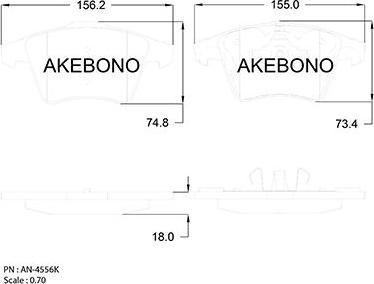 Akebono AN-4556K - Bremžu uzliku kompl., Disku bremzes adetalas.lv