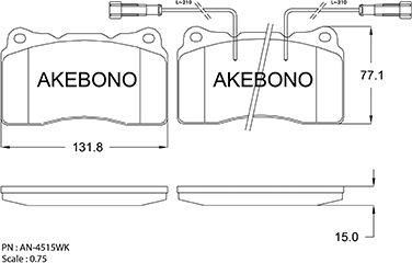 Akebono AN-4515WK - Bremžu uzliku kompl., Disku bremzes adetalas.lv