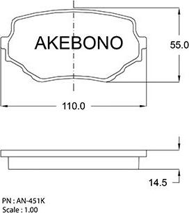 Akebono AN-451K - Bremžu uzliku kompl., Disku bremzes adetalas.lv