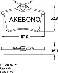 Akebono AN-4632K - Bremžu uzliku kompl., Disku bremzes adetalas.lv