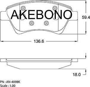 Akebono AN-4098K - Bremžu uzliku kompl., Disku bremzes adetalas.lv