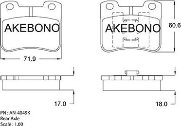 Akebono AN-4049KE - Bremžu uzliku kompl., Disku bremzes adetalas.lv