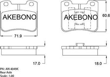 Akebono AN-4049K - Bremžu uzliku kompl., Disku bremzes adetalas.lv