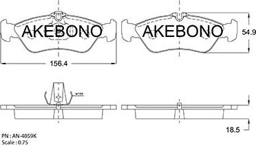 Akebono AN-4059K - Bremžu uzliku kompl., Disku bremzes adetalas.lv