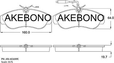 Akebono AN-4063WKE - Bremžu uzliku kompl., Disku bremzes adetalas.lv