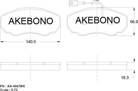 Akebono AN-4067WKE - Bremžu uzliku kompl., Disku bremzes adetalas.lv