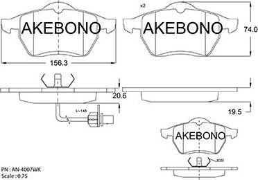 Akebono AN-4007WKE - Bremžu uzliku kompl., Disku bremzes adetalas.lv