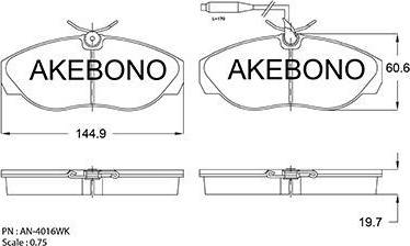 Akebono AN-4016WK - Bremžu uzliku kompl., Disku bremzes adetalas.lv