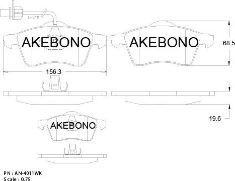 Akebono AN-4011WKE - Bremžu uzliku kompl., Disku bremzes adetalas.lv