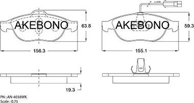 Akebono AN-4038WKE - Bremžu uzliku kompl., Disku bremzes adetalas.lv