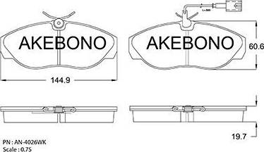 Akebono AN-4026WK - Bremžu uzliku kompl., Disku bremzes adetalas.lv