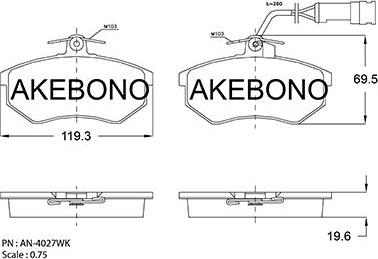 Akebono AN-4027WKE - Bremžu uzliku kompl., Disku bremzes adetalas.lv