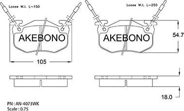 Akebono AN-4073WKE - Bremžu uzliku kompl., Disku bremzes adetalas.lv