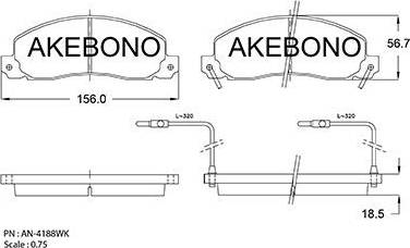 Akebono AN-4188WK - Bremžu uzliku kompl., Disku bremzes adetalas.lv