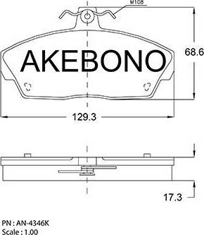 Akebono AN-4346K - Bremžu uzliku kompl., Disku bremzes adetalas.lv