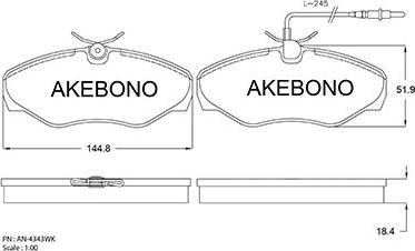 Akebono AN-4343WKE - Bremžu uzliku kompl., Disku bremzes adetalas.lv