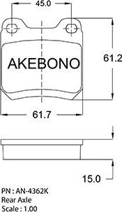 Akebono AN-4362K - Bremžu uzliku kompl., Disku bremzes adetalas.lv