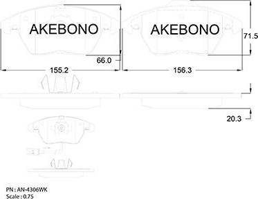 Akebono AN-4306WK - Bremžu uzliku kompl., Disku bremzes adetalas.lv