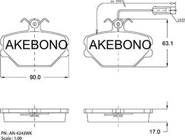 Akebono AN-4243WK - Bremžu uzliku kompl., Disku bremzes adetalas.lv