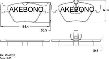 Akebono AN-4265K - Bremžu uzliku kompl., Disku bremzes adetalas.lv