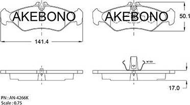 Akebono AN-4266K - Bremžu uzliku kompl., Disku bremzes adetalas.lv