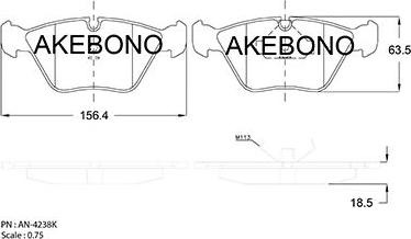 Akebono AN-4238KE - Bremžu uzliku kompl., Disku bremzes adetalas.lv