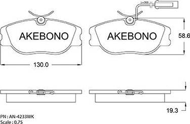 Akebono AN-4233WK - Bremžu uzliku kompl., Disku bremzes adetalas.lv