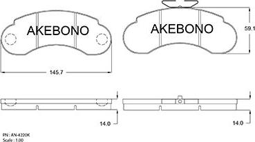 Akebono AN-4220KE - Bremžu uzliku kompl., Disku bremzes adetalas.lv