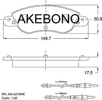 Akebono AN-4274WKE - Bremžu uzliku kompl., Disku bremzes adetalas.lv