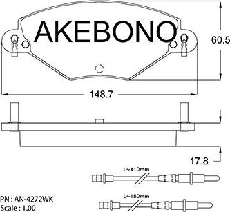 Akebono AN-4272WKE - Bremžu uzliku kompl., Disku bremzes adetalas.lv