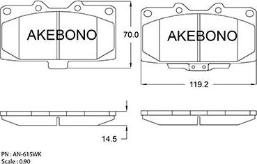 Akebono AN-615WKE - Bremžu uzliku kompl., Disku bremzes adetalas.lv