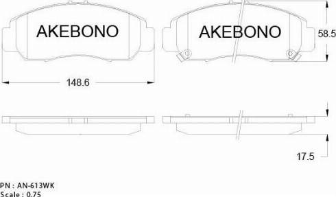 Akebono AN-613WK - Bremžu uzliku kompl., Disku bremzes adetalas.lv