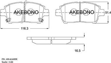 Akebono AN-634WK - Bremžu uzliku kompl., Disku bremzes adetalas.lv