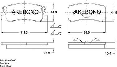 Akebono AN-632WK - Bremžu uzliku kompl., Disku bremzes adetalas.lv