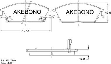 Akebono AN-173WKE - Bremžu uzliku kompl., Disku bremzes adetalas.lv