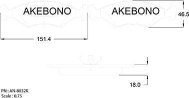 Akebono AN-8032KE - Bremžu uzliku kompl., Disku bremzes adetalas.lv