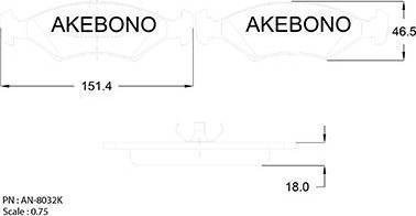 Akebono AN-8032K - Bremžu uzliku kompl., Disku bremzes adetalas.lv