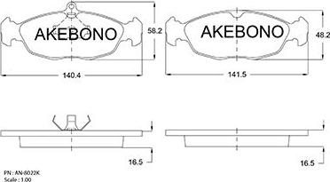 Akebono AN-8022K - Bremžu uzliku kompl., Disku bremzes adetalas.lv