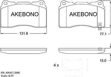 Akebono AN-8112WK - Bremžu uzliku kompl., Disku bremzes adetalas.lv